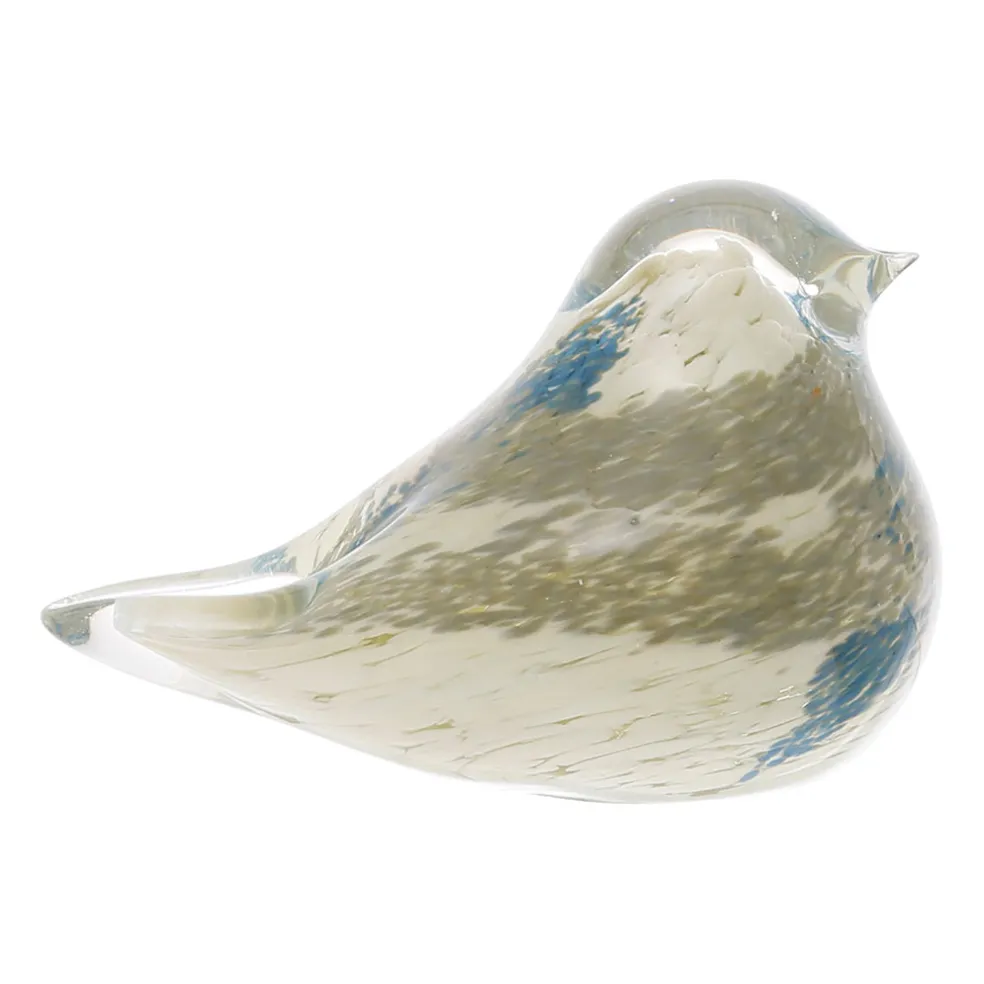 Presse-papier moineau serin ivoire et bleu en verre