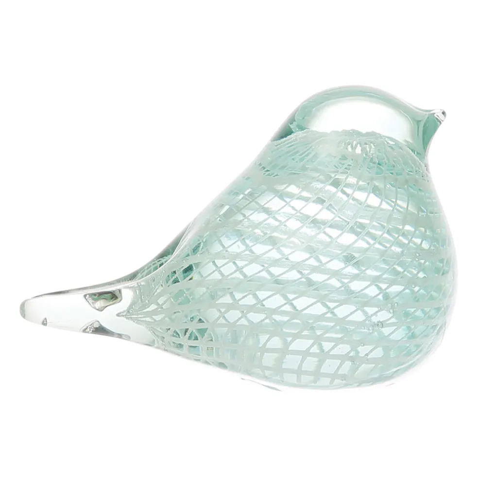 Presse-papier moineau serin vert d'eau en verre