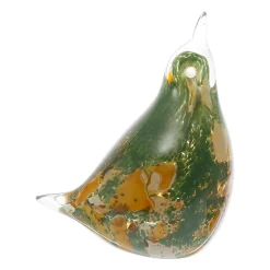 Presse-papier oiseau grimpereau kaki en verre