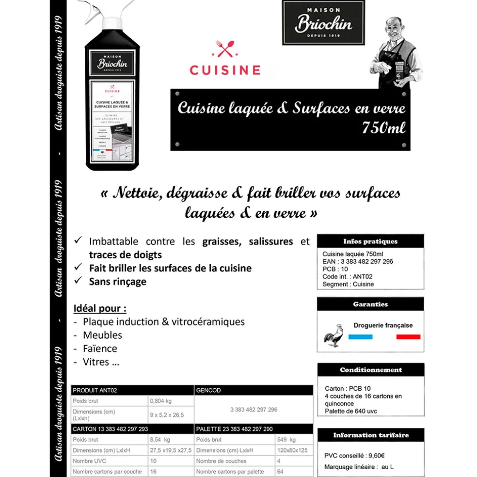 Produit d'entretien-cuisine laquee et surfaces en verre 750ml