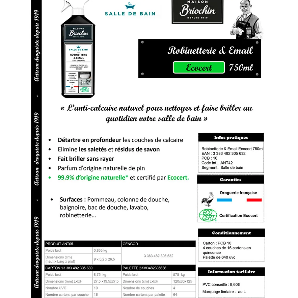 Produit d'entretien-robinetterie et faience 750ml eco cert