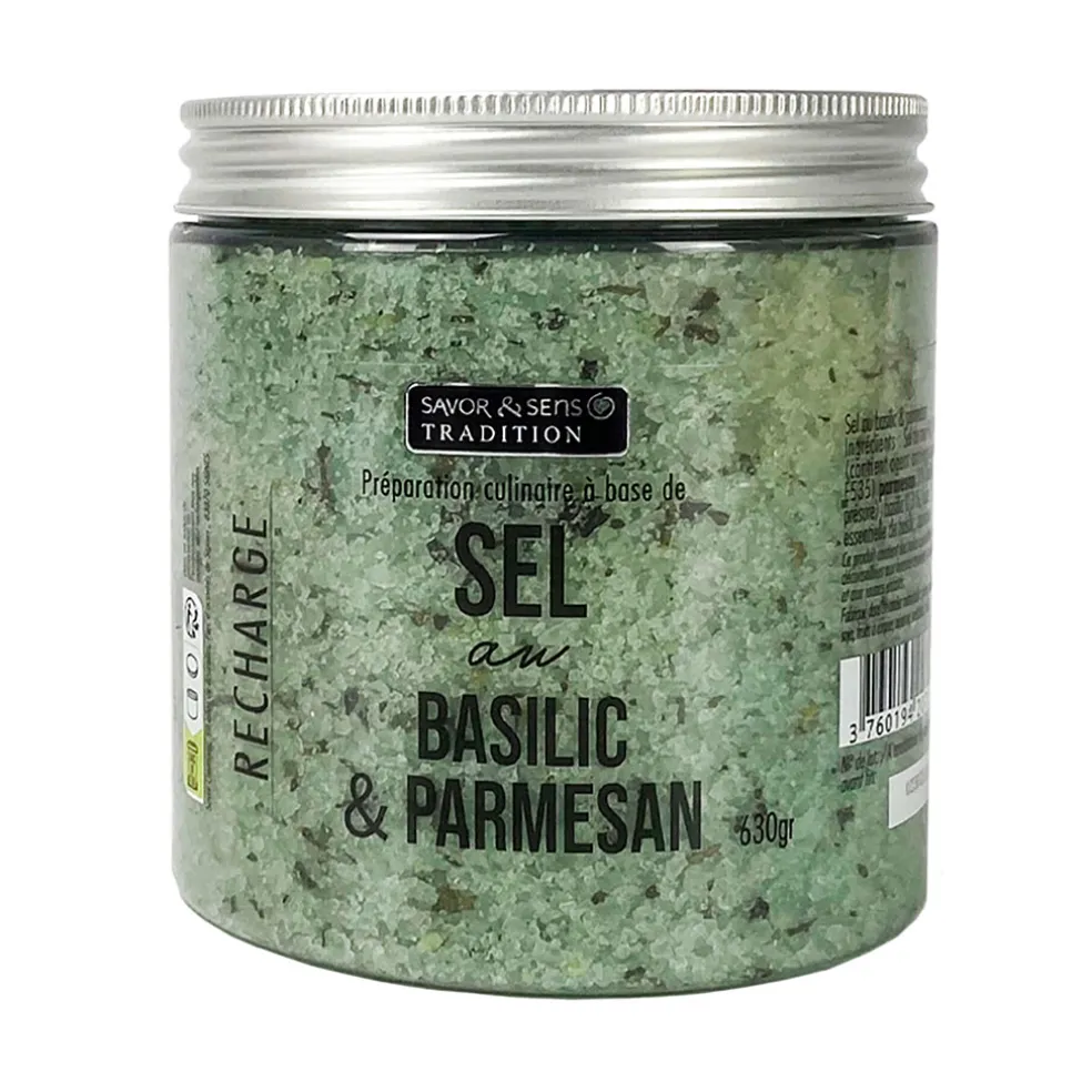 Recharge de sel de mer parmesan et basilic 600gr