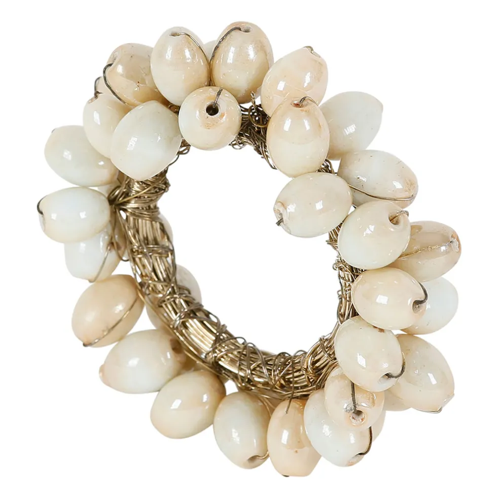 Rond de serviette en blanc cassé - Fleuri