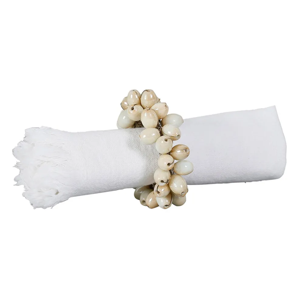 Rond de serviette en blanc cassé - Fleuri