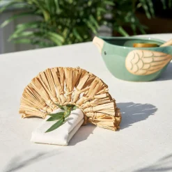 Rond de serviette en raphia et fer naturel