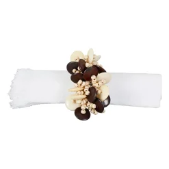 Rond de serviette en résine écru - Floral