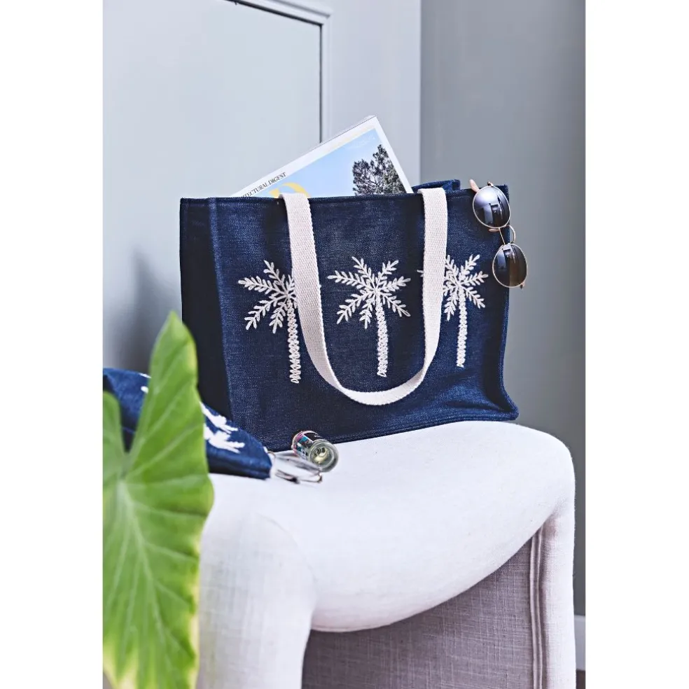 Sac brodé en coton bleu - Medi