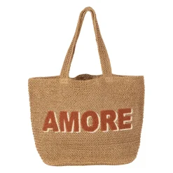 Sac brodé "amore" en corde de papier naturel et terracotta - Lumi