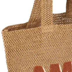 Sac brodé "amore" en corde de papier naturel et terracotta - Lumi