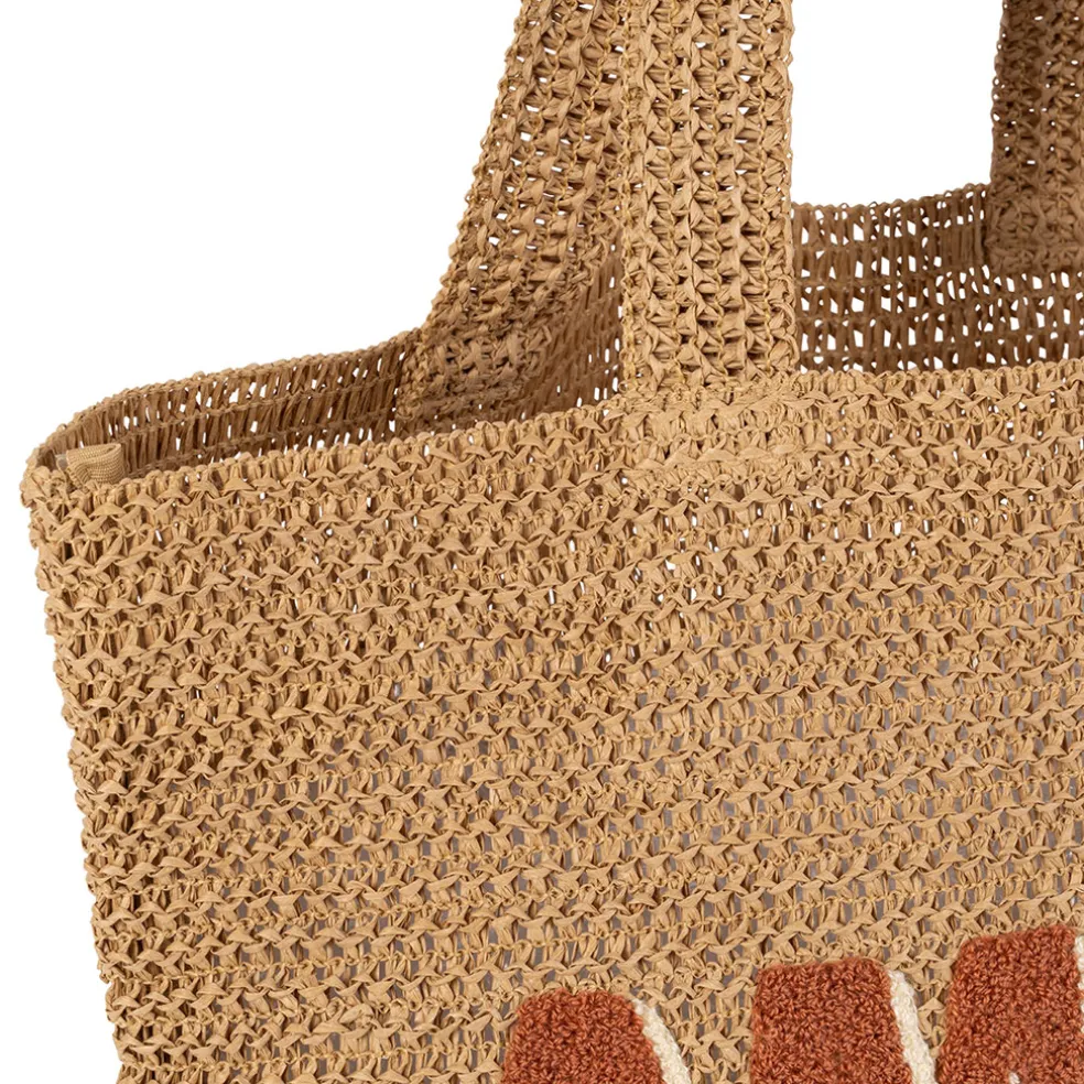 Sac brodé "amore" en corde de papier naturel et terracotta - Lumi