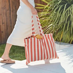 Sac en coton rayé corail et blanc - Palma