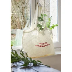 Sac grand amour en coton écru et rouge - Famille