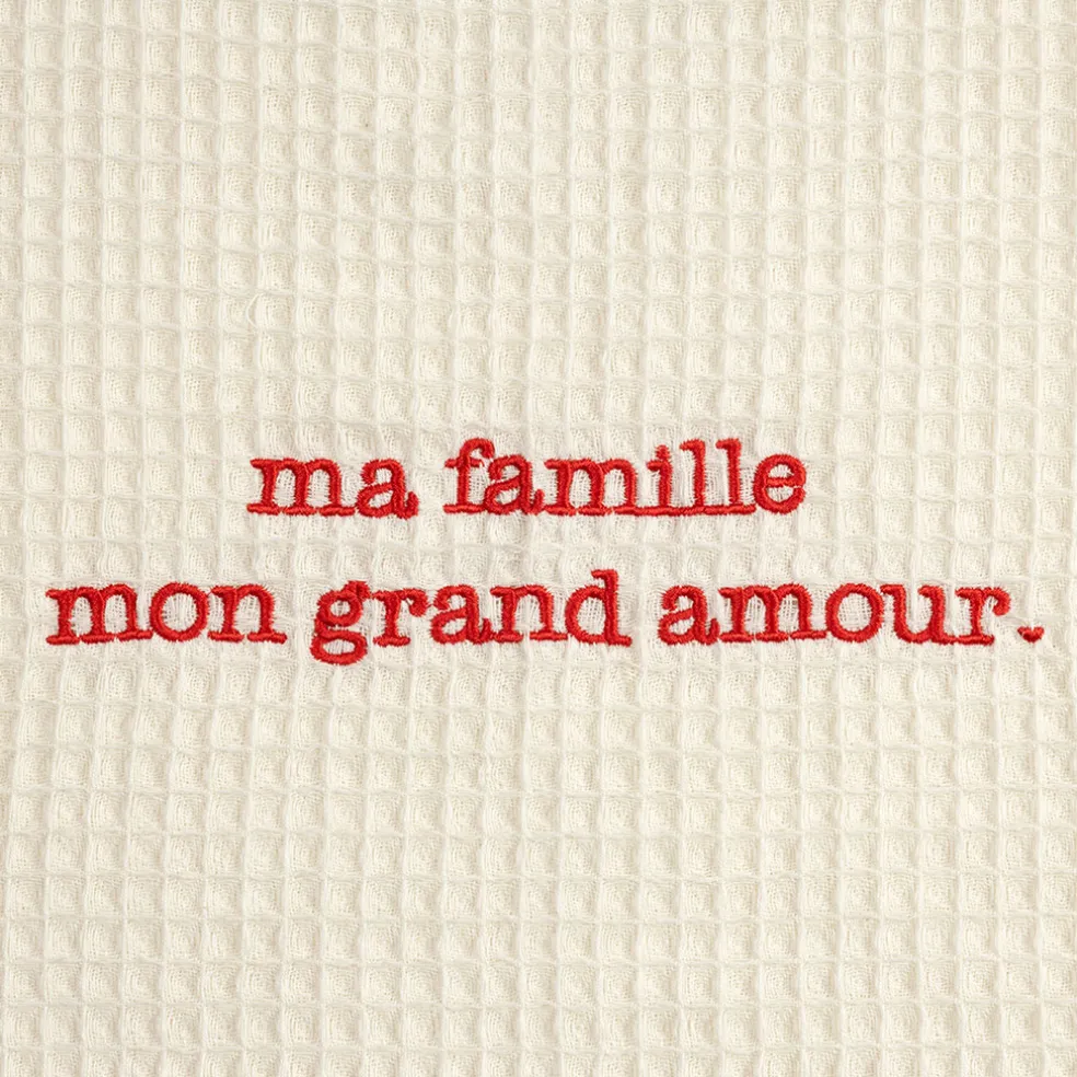 Sac grand amour en coton écru et rouge - Famille