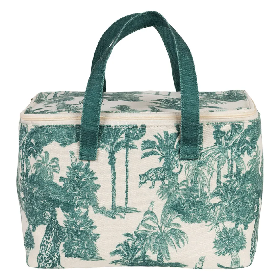 Sac isotherme en coton écru et palmiers émeraude - Mocoa