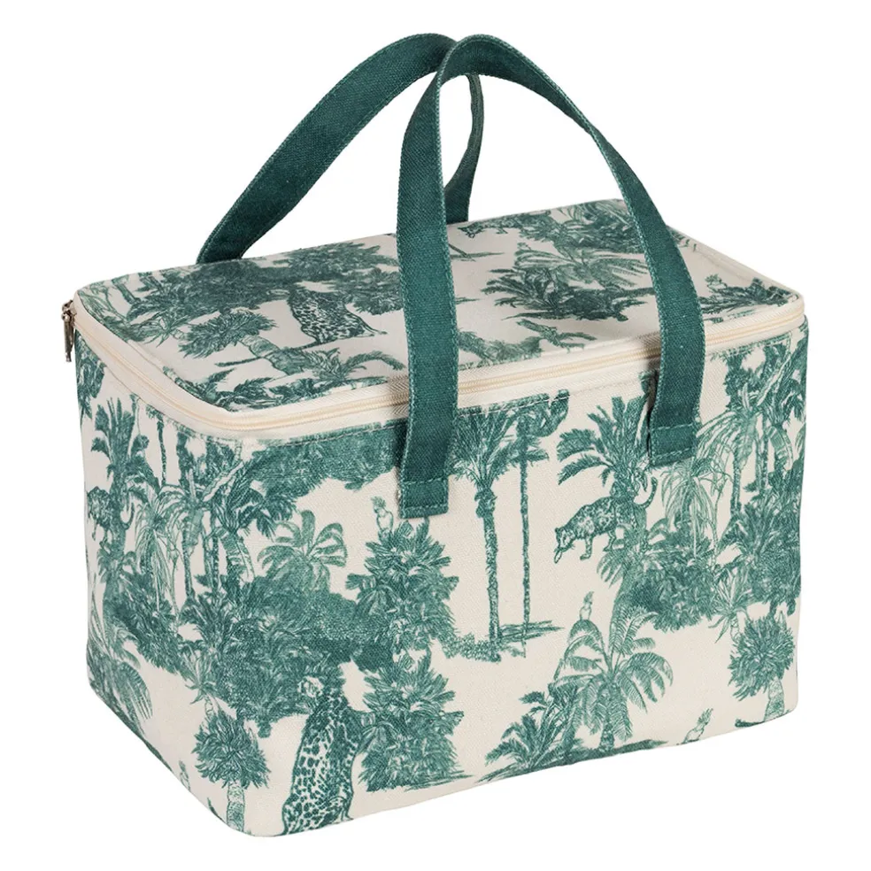 Sac isotherme en coton écru et palmiers émeraude - Mocoa