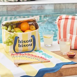 Sac isotherme en coton rayé jaune et bleu - Medi