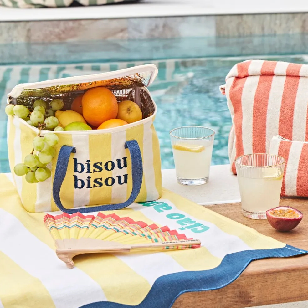 Sac isotherme en coton rayé jaune et bleu - Medi