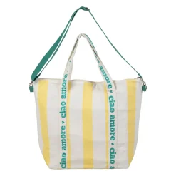 Sac isotherme en coton rayé jaune et blanc - Medi