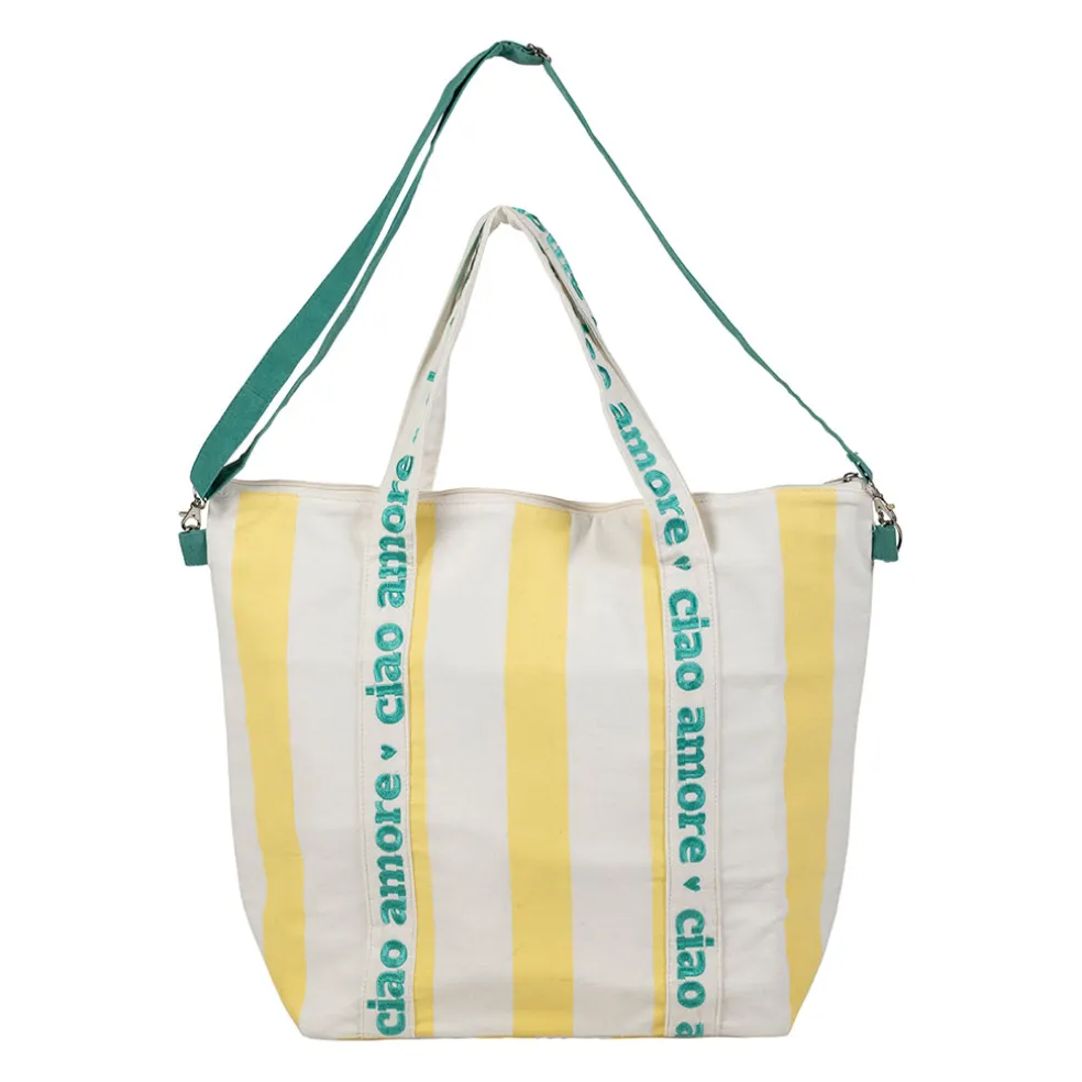 Sac isotherme en coton rayé jaune et blanc - Medi