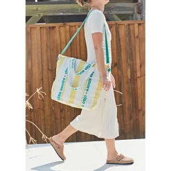 Sac isotherme en coton rayé jaune et blanc - Medi