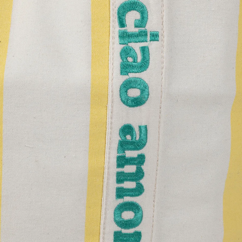 Sac isotherme en coton rayé jaune et blanc - Medi