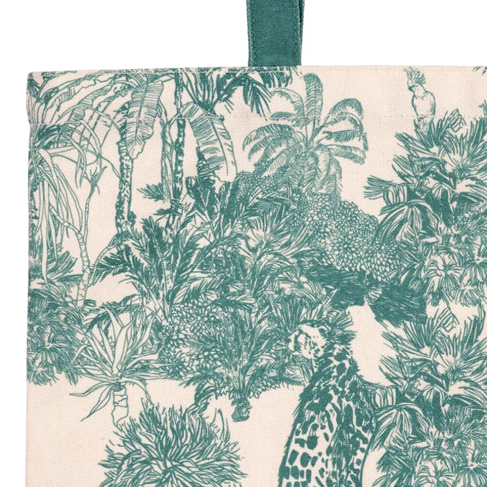 Sac tote bag en coton écru et palmiers émeraude - Mocoa