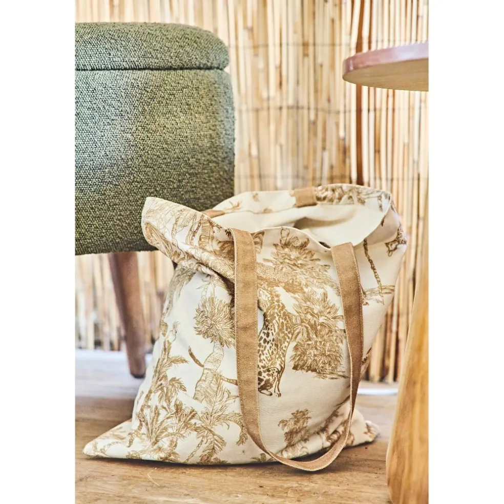 Sac tote bag en coton écru et palmiers camel - Mocoa