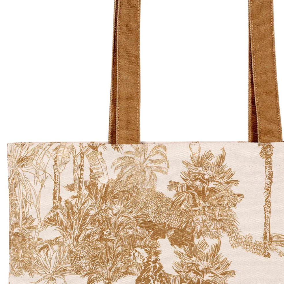 Sac tote bag en coton écru et palmiers camel - Mocoa