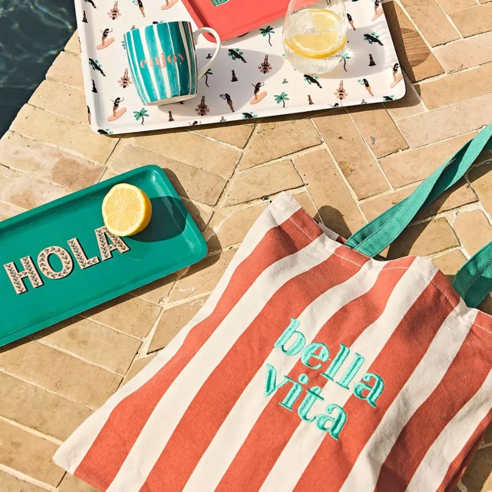 Sac tote bag en tissu corail et émeraude - Palma