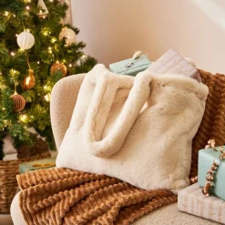 Sac tote bag peluché écru - Adalie