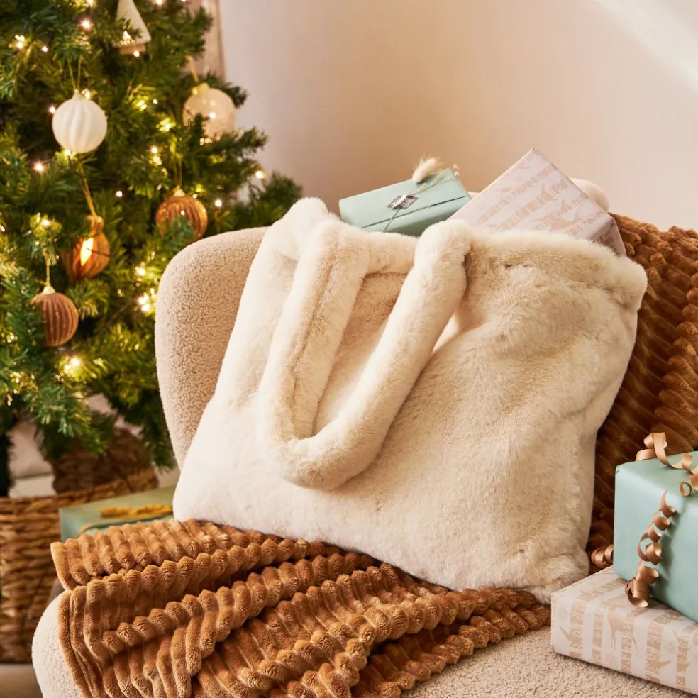 Sac tote bag peluché écru - Adalie