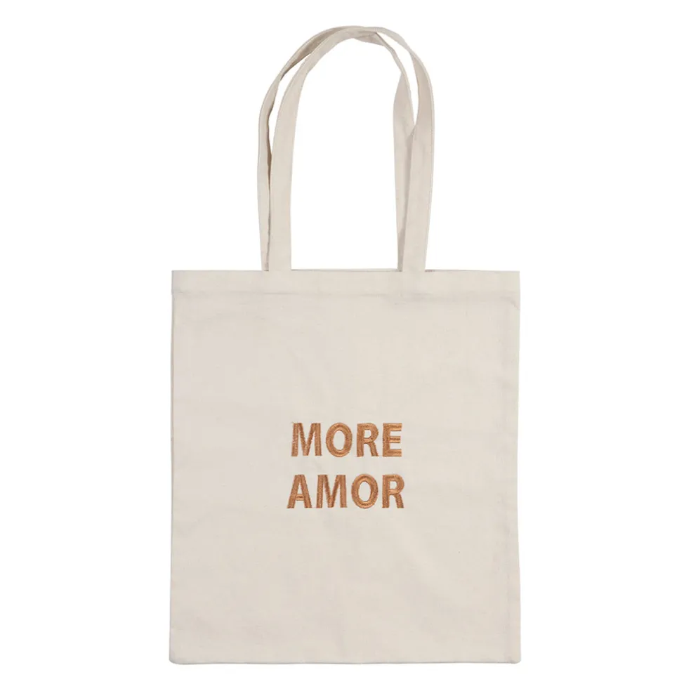 Sac tote bag "More amor" en coton écru - Funky