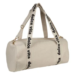 Sac week-end dolce vita en lin et coton écru et noir - Bowling