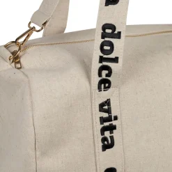 Sac week-end dolce vita en lin et coton écru et noir - Bowling