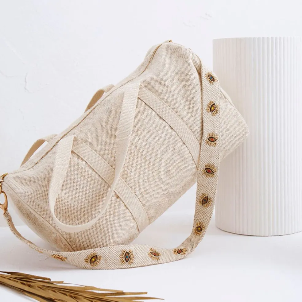 Sac week-end en coton et jute écru et doré - Greeka