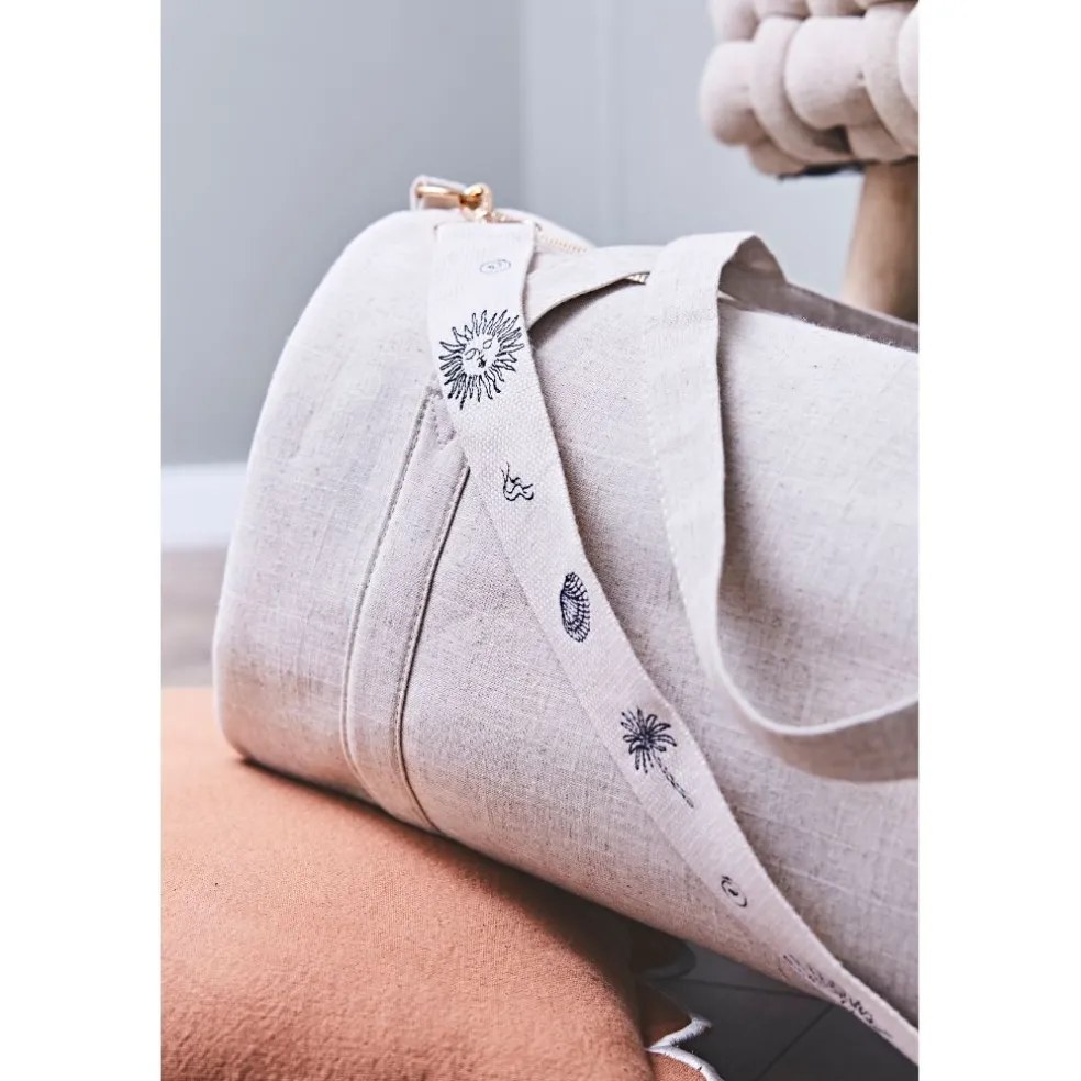 Sac week-end en en tissu et lin écru - Bowling