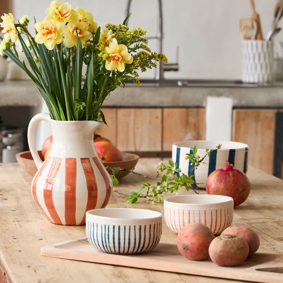 Saladier en terre cuite rayé bleu d21cm - Lisia