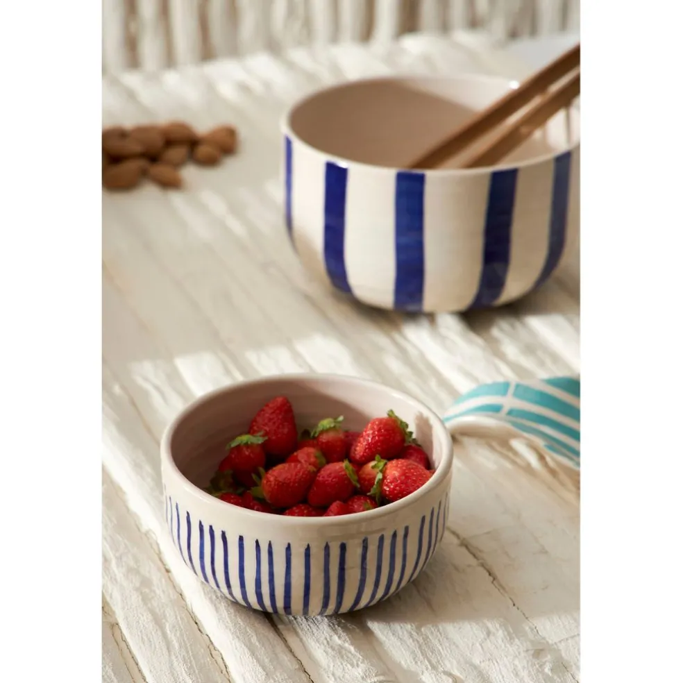 Saladier en terre cuite rayé bleu d21cm - Lisia