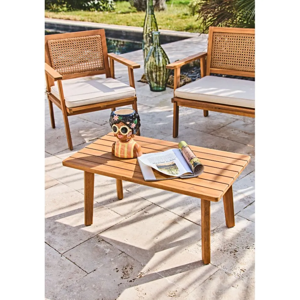 Salon de jardin 4 pièces en acacia naturel et beige - Condao