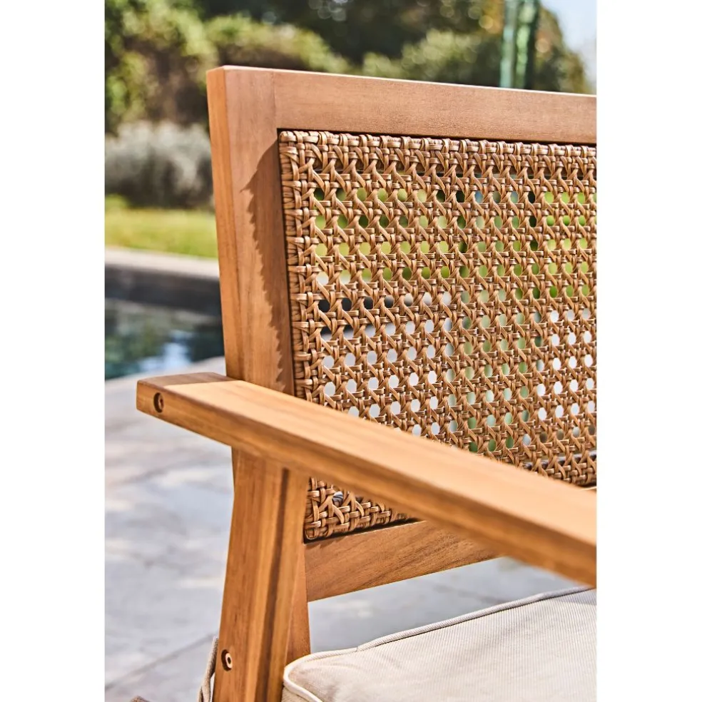 Salon de jardin 4 pièces en acacia naturel et beige - Condao