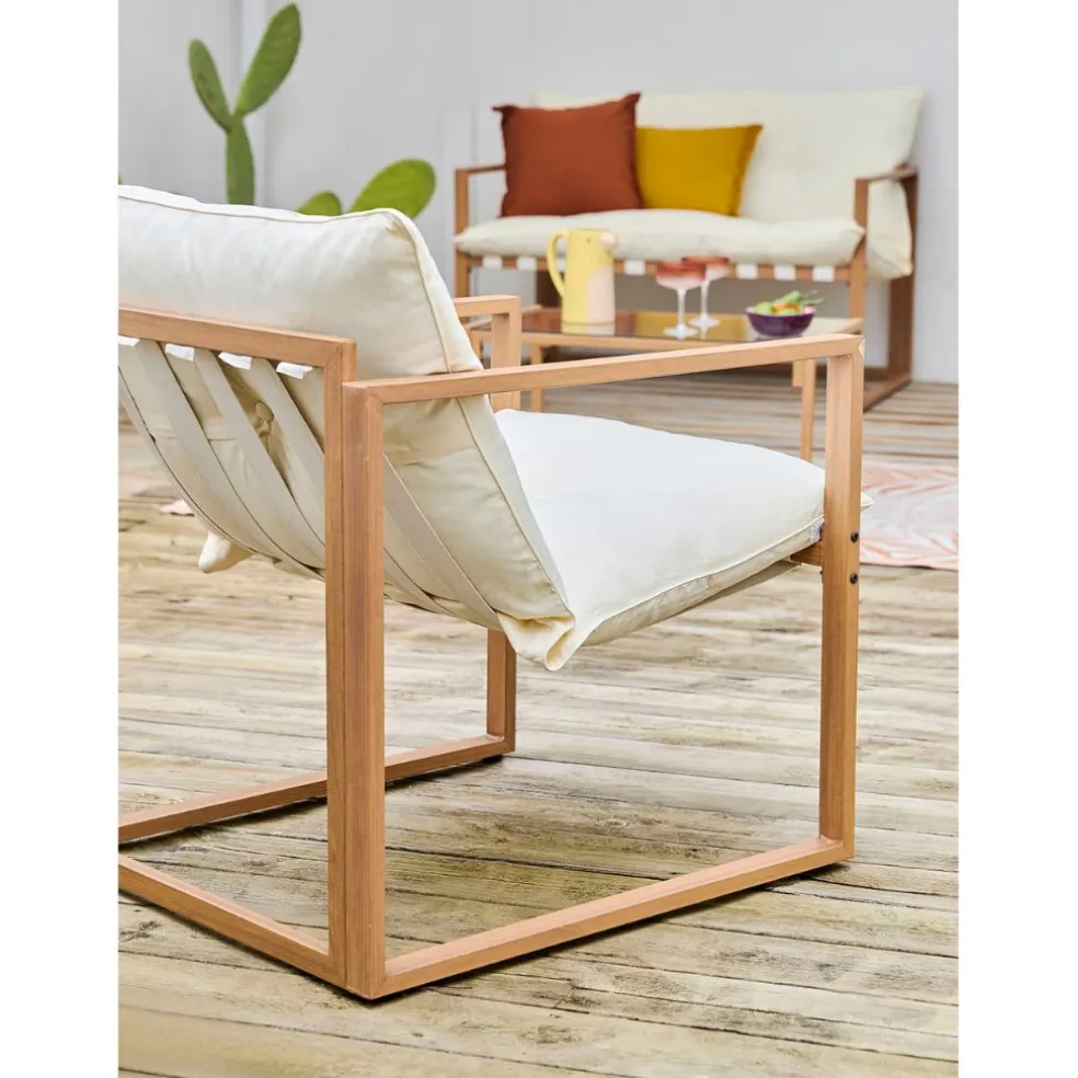 Salon de jardin 4 places en fer avec coussins blanc - Cagliari