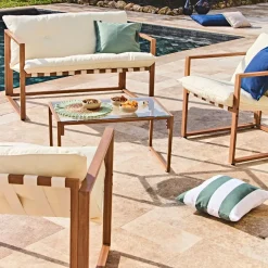 Salon de jardin 4 places en fer avec coussins blanc - Cagliari