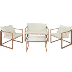 Salon de jardin 4 places en fer avec coussins blanc - Cagliari