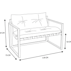 Salon de jardin 4 places en fer avec coussins blanc - Cagliari