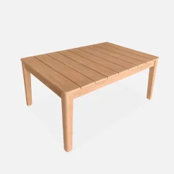 Salon de jardin 4 places en cannage et acacia brossé et coussins beige - Olinda