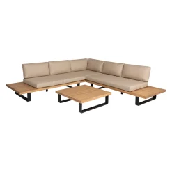 Salon de jardin d'angle en bois 5 places beige - Feros