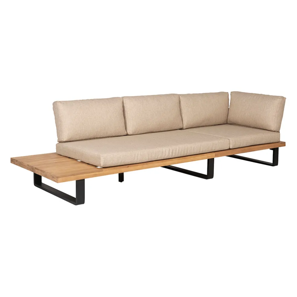 Salon de jardin d'angle en bois 5 places beige - Feros