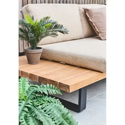 Salon de jardin d'angle en bois 5 places beige - Feros