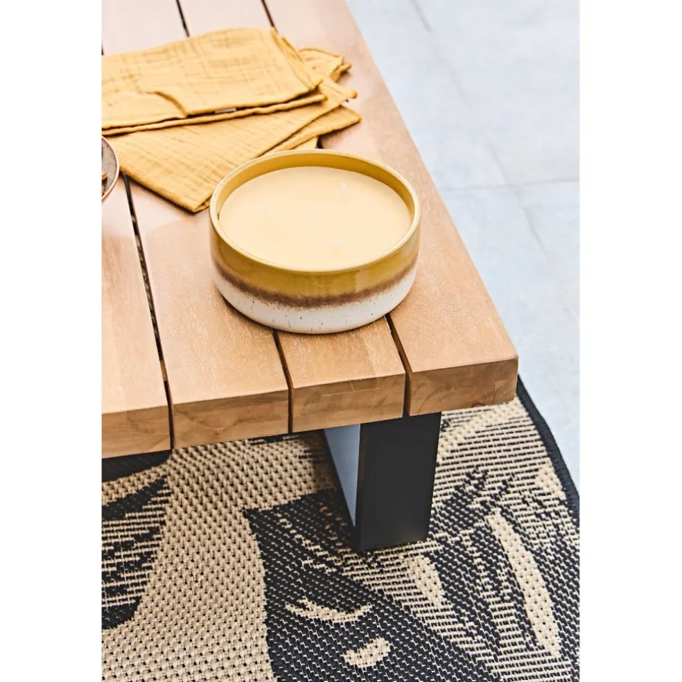 Salon de jardin d'angle en bois 5 places beige - Feros