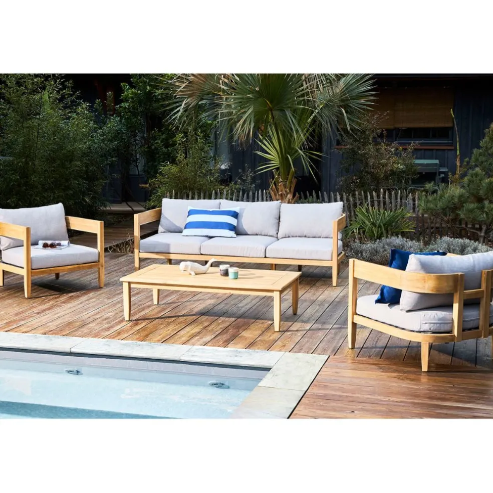 Salon de jardin en acacia naturel et gris - Borneo